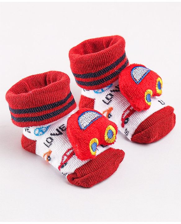Cute Walk by Babyhug Sock Shoes with Car Applique - Red