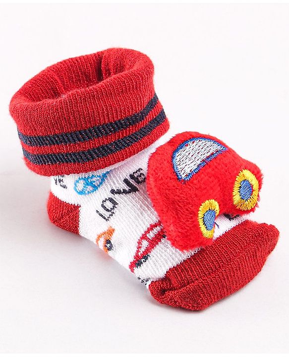 Cute Walk by Babyhug Sock Shoes with Car Applique - Red