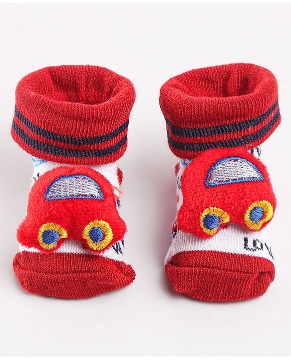 Cute Walk by Babyhug Sock Shoes with Car Applique - Red