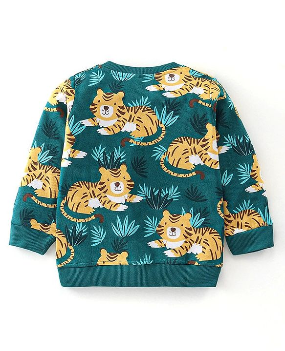 Babyhug 100% Cotton Knit Full Sleeves T-Shirt & Lounge Pant With Tiger Print - Green