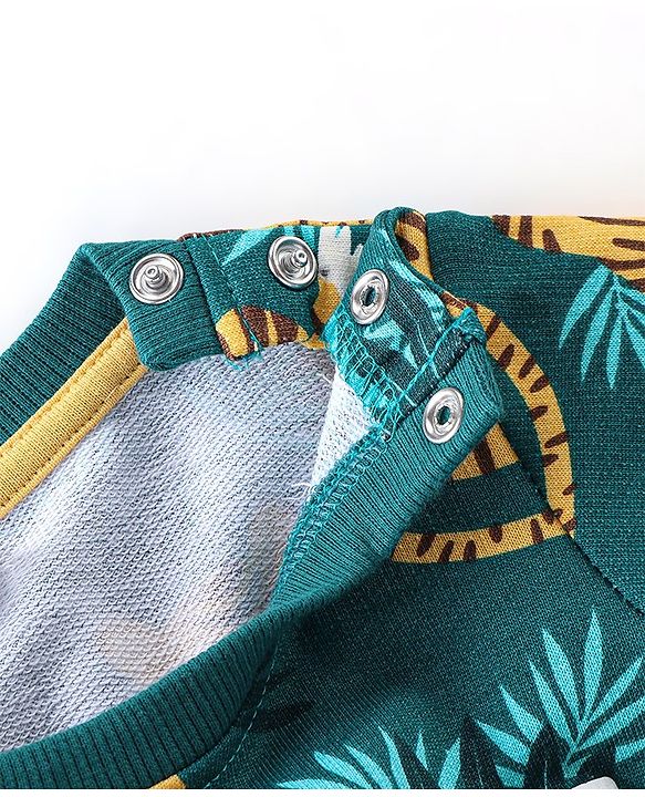 Babyhug 100% Cotton Knit Full Sleeves T-Shirt & Lounge Pant With Tiger Print - Green