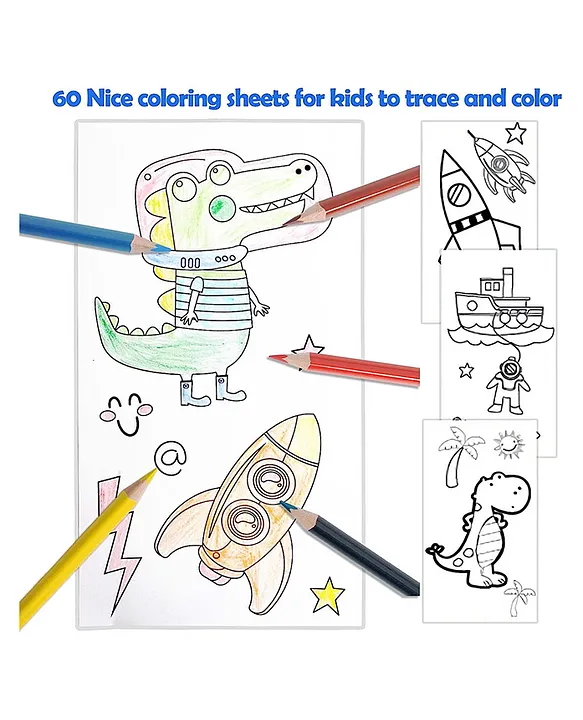 Happy Hues Travel Coloring Kit For Kids No Mess Dinosaur Coloring Set With  60 Coloring Pages And 8 Double Sided Coloring Pencils Coloring Book For  Girls And Boys Birthday Party Favors Gifts