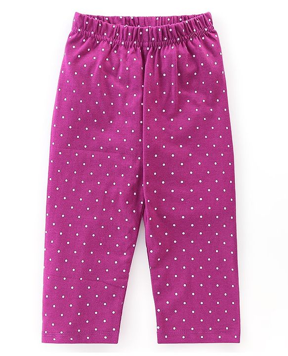 Babyhug Single Jersey Full Sleeves Night Suit With Bear & Polka Dot Print - Purple