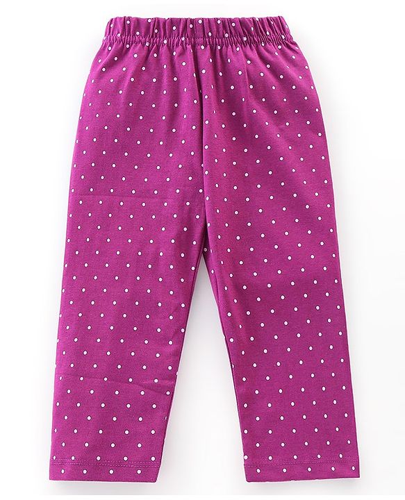 Babyhug Single Jersey Full Sleeves Night Suit With Bear & Polka Dot Print - Purple
