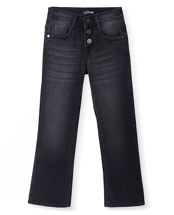Pine Kids Denim Woven Full Length Bell Bottom Washed Jeans - Black