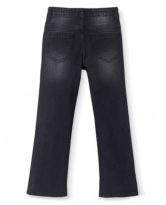 Pine Kids Denim Woven Full Length Bell Bottom Washed Jeans - Black