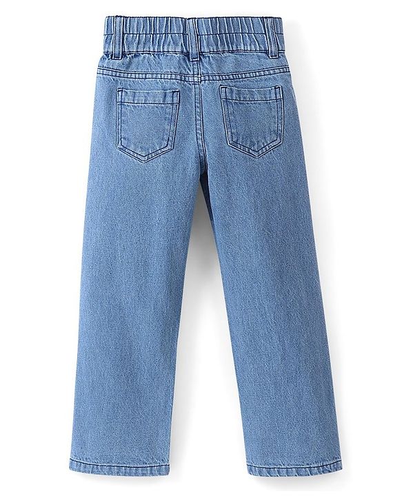 Pine Kids Full Length Flared Double Button Waist Denim With Back Elasticated - Mid Blue