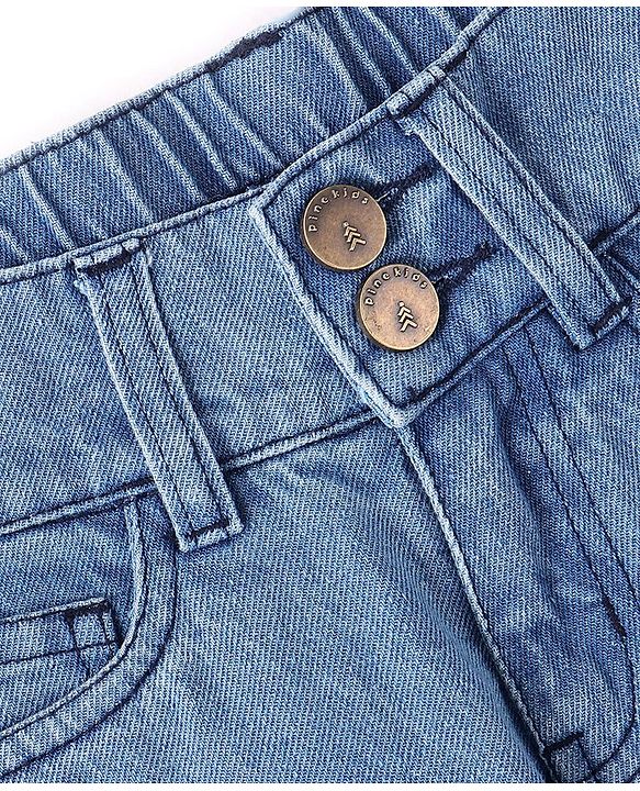 Pine Kids Full Length Flared Double Button Waist Denim With Back Elasticated - Mid Blue