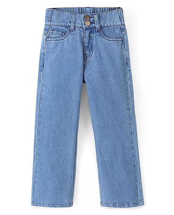 Pine Kids Full Length Flared Double Button Waist Denim With Back Elasticated - Mid Blue