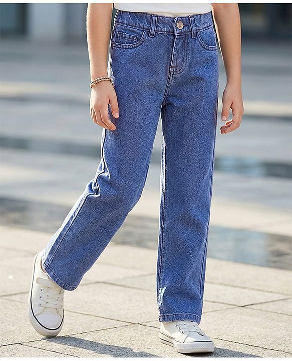 Pine Kids Cotton Woven Slim Fit Washed Denim Jeans - Blue