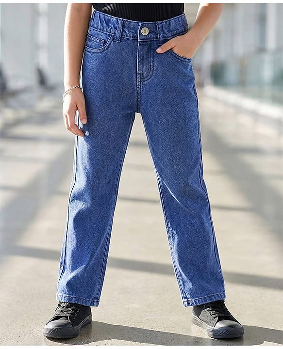 Pine Kids Cotton Woven Slim Fit Washed Denim Jeans - Blue