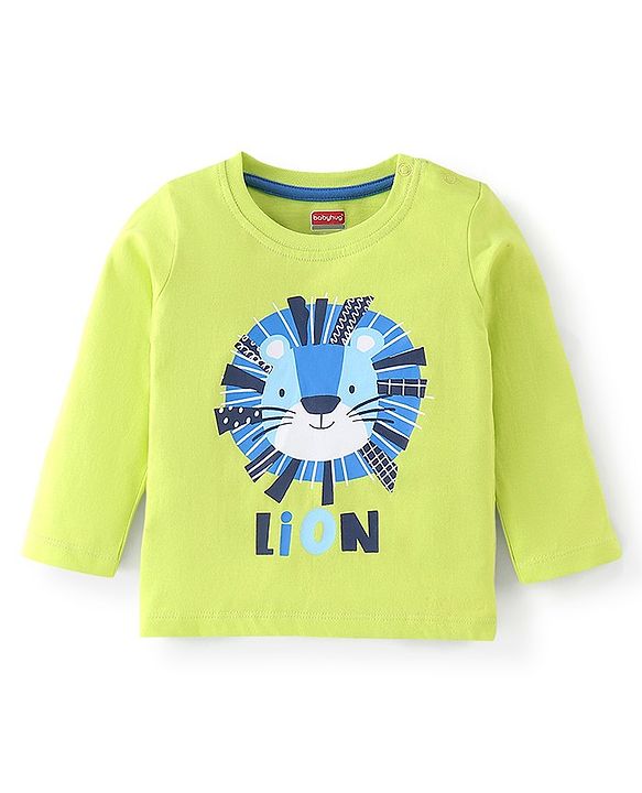 Babyhug Cotton Knit Full Sleeves Lion Printed Night Suit - Green
