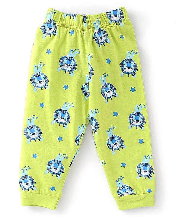 Babyhug Cotton Knit Full Sleeves Lion Printed Night Suit - Green