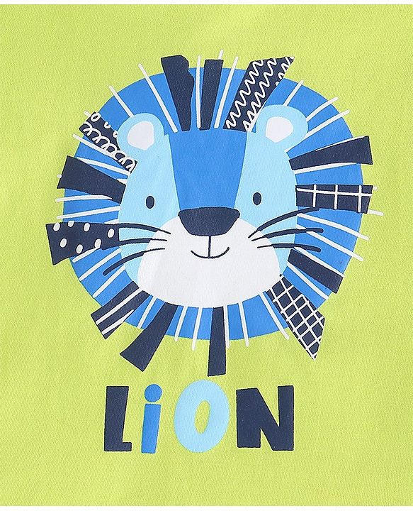 Babyhug Cotton Knit Full Sleeves Lion Printed Night Suit - Green