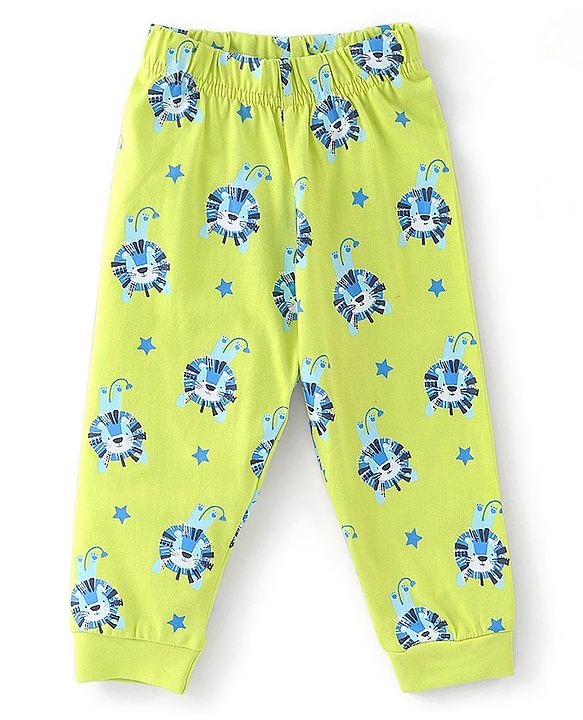 Babyhug Cotton Knit Full Sleeves Lion Printed Night Suit - Green
