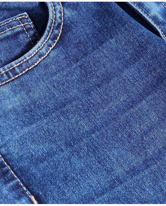 Pine Kids Cotton Full Length Cargo Fit Adjustable Washed Elasticated Jeans - Blue