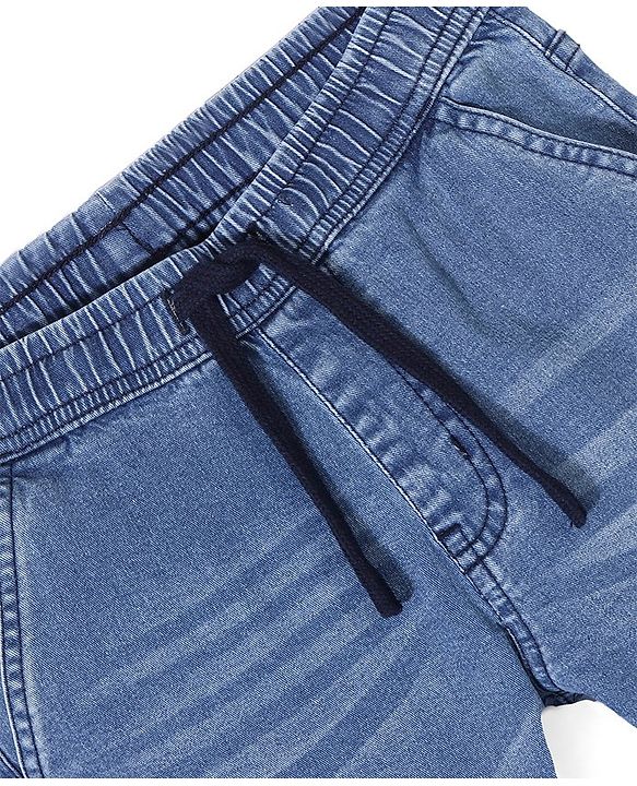 Pine Kids Denim Washed Full Length Cargo Fit Jeans with Pockets - Mid Blue