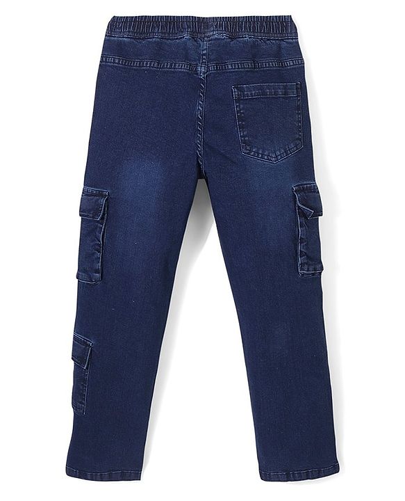 Pine Kids Denim Washed Full Length Cargo Fit Jeans with Pockets - Dark Blue