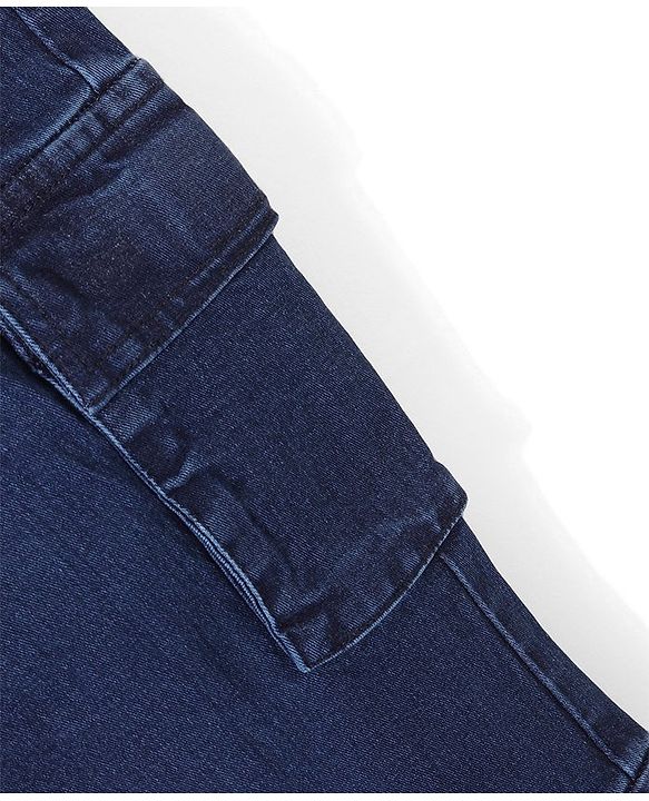 Pine Kids Denim Washed Full Length Cargo Fit Jeans with Pockets - Dark Blue