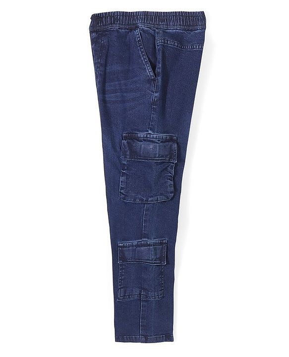 Pine Kids Denim Washed Full Length Cargo Fit Jeans with Pockets - Dark Blue