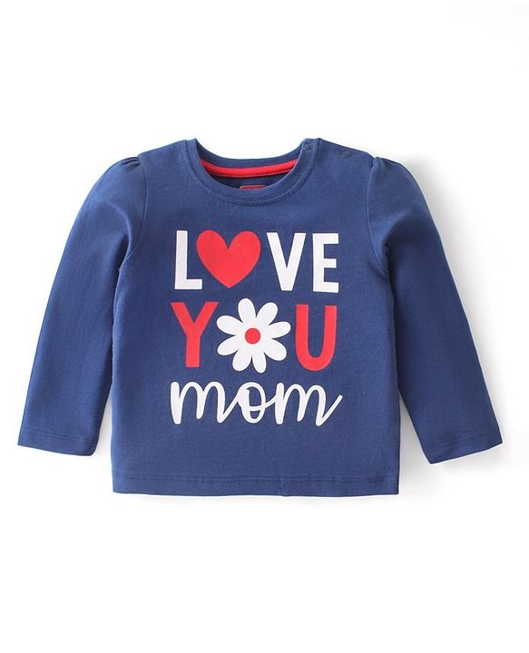Babyhug Cotton Knit Full Sleeves Night Suit With Text Print - Navy Blue & Red