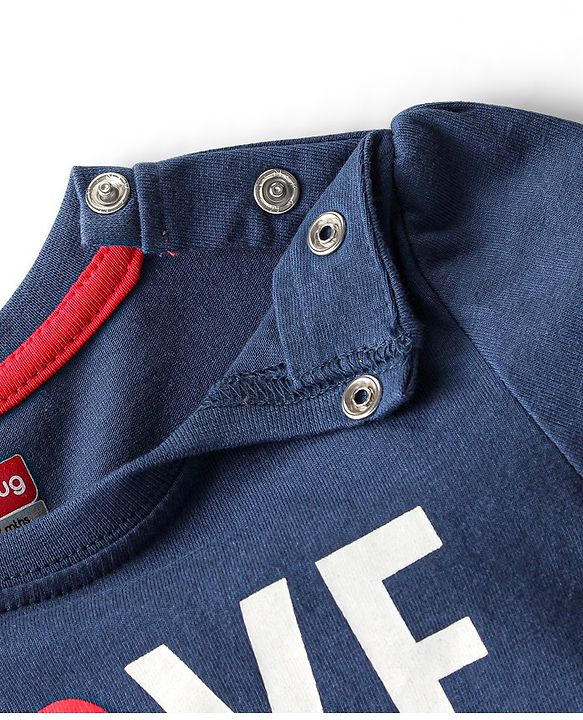 Babyhug Cotton Knit Full Sleeves Night Suit With Text Print - Navy Blue & Red