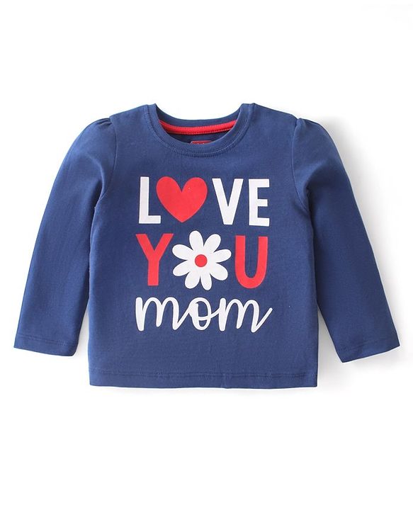Babyhug Cotton Knit Full Sleeves Night Suit With Text Print - Navy Blue & Red