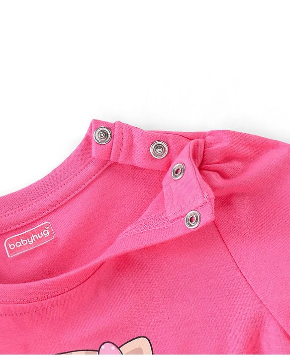 Babyhug Single Jersey Cotton Knit Full Sleeves Nightsuit With Kitty Print - Pink