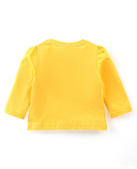 Babyhug Cotton Knit Full Sleeves Text & Floral Printed Night Suit - Yellow & Lavender