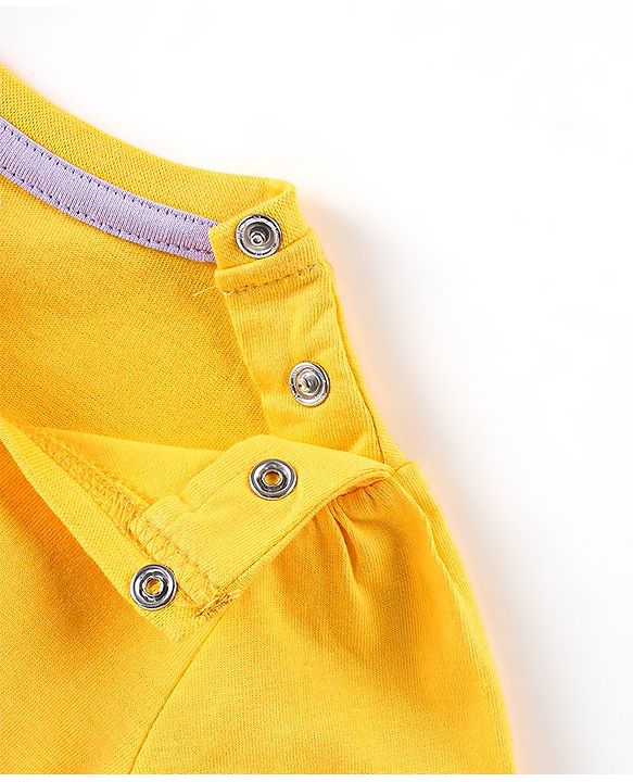 Babyhug Cotton Knit Full Sleeves Text & Floral Printed Night Suit - Yellow & Lavender
