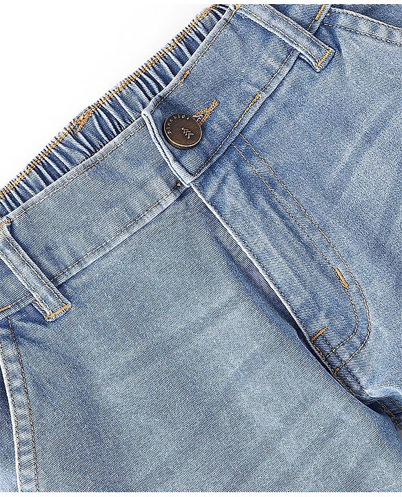 Pine Kids Cotton Full Length Joggers Fit Adjustable Washed Elasticated Jeans - Blue