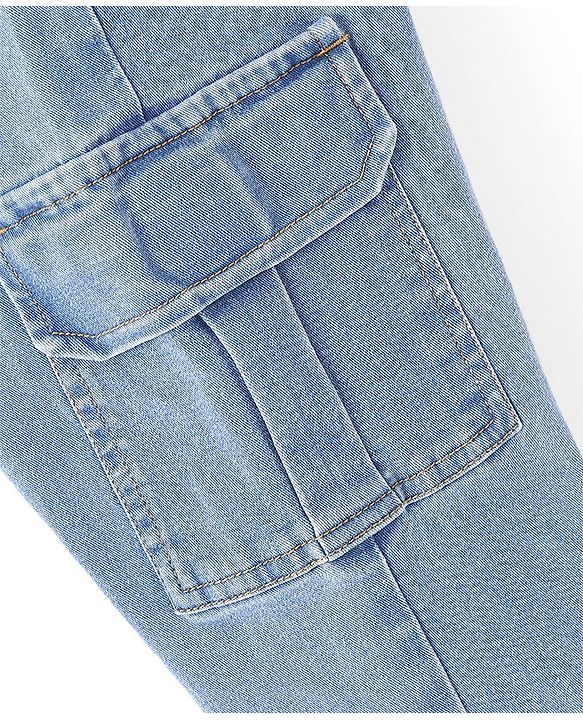 Pine Kids Cotton Full Length Joggers Fit Adjustable Washed Elasticated Jeans - Blue