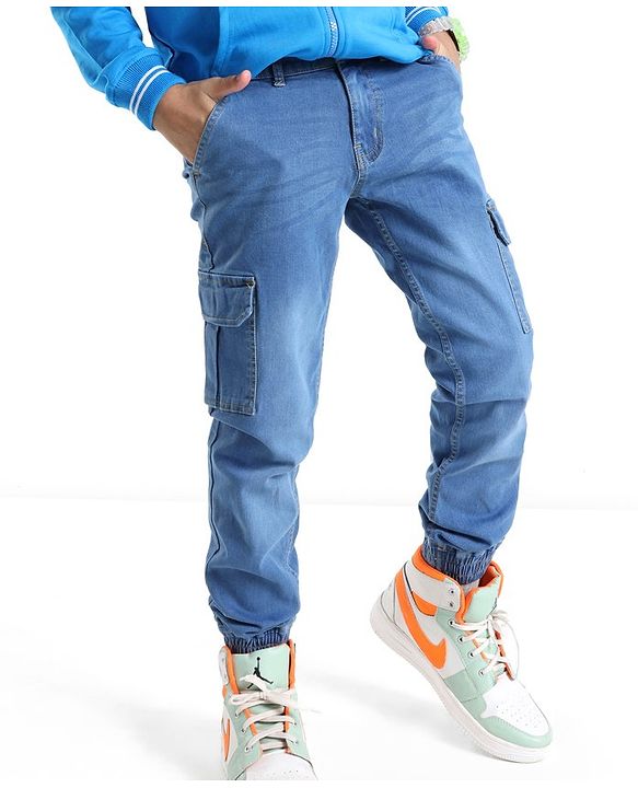 Pine Kids Full Length Solid Color Jogger Fit Denim Jeans - Blue