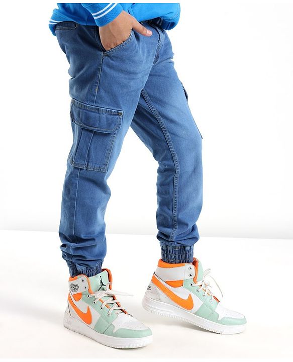 Pine Kids Full Length Solid Color Jogger Fit Denim Jeans - Blue
