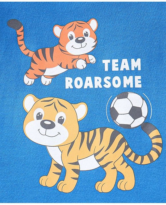 Babyhug 100% Cotton Half Sleeves Lion Printed T-Shirt & Shorts Set - Blue & Yellow
