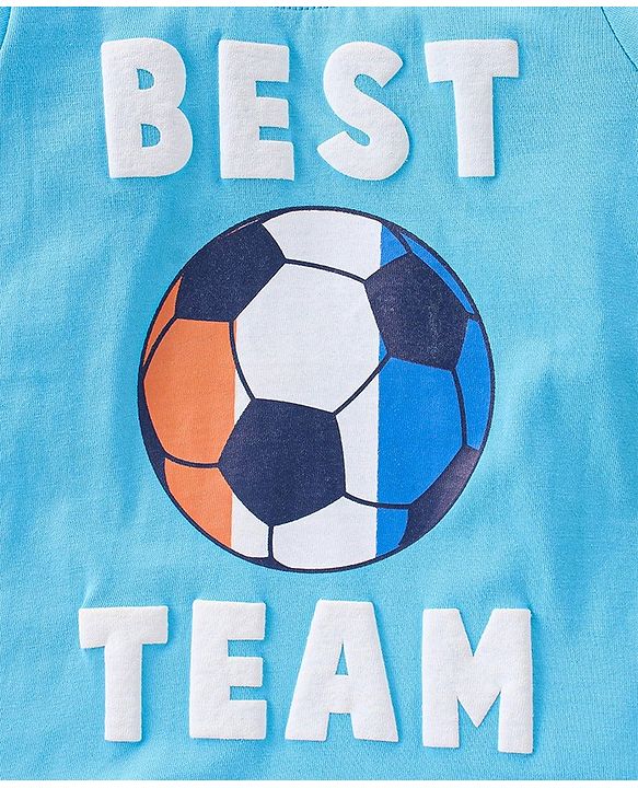 Babyhug Cotton Knit Half Sleeves T-Shirt & Shorts Set Football Print - Blue & Orange