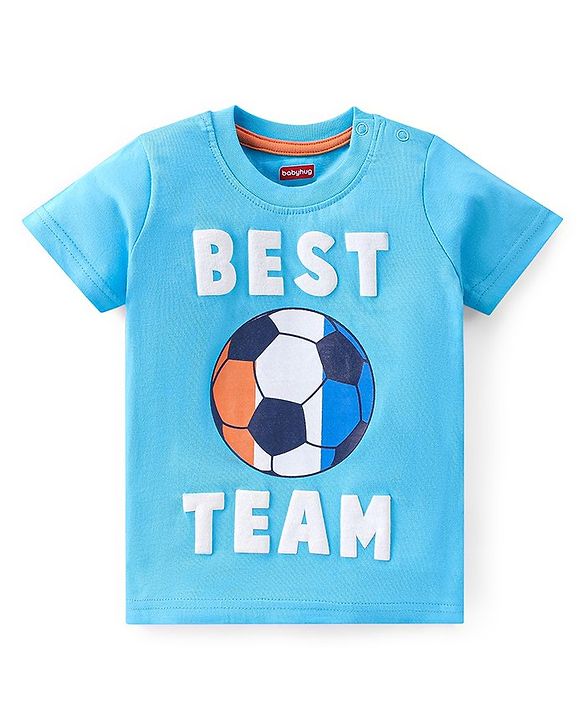 Babyhug Cotton Knit Half Sleeves T-Shirt & Shorts Set Football Print - Blue & Orange