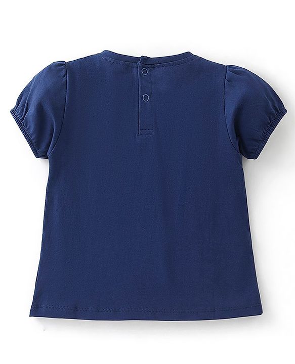 Babyhug Cotton Knit Half Sleeves Top Foral Graphics - Navy