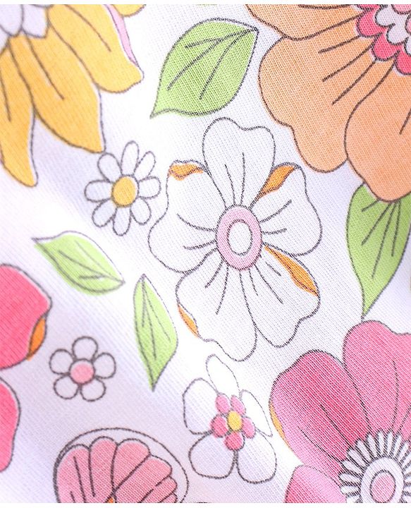 Babyhug Cotton Knit Floral Print Top with Inner Tee & Bow Detailing - Yellow & White