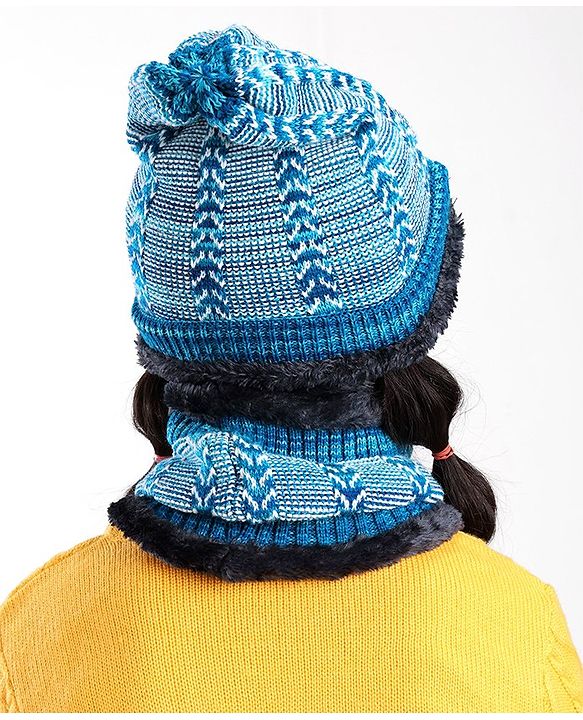 Pine Kids Woollen Cap & Snood Set Blue - Cap Diameter 11 cm