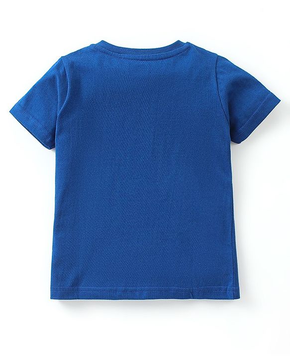 Babyhug 100% Cotton Knit Half Sleeves T-Shirt & Shorts With Rhino & Giraffe Print - Blue & Orange