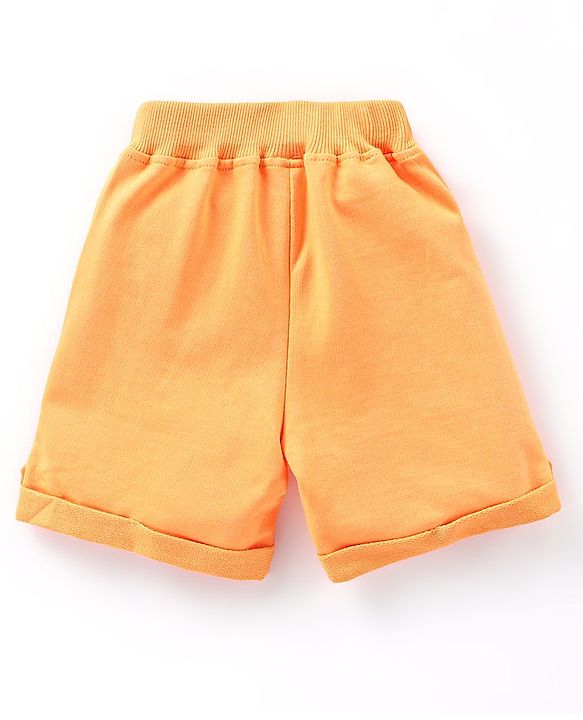 Babyhug 100% Cotton Knit Half Sleeves T-Shirt & Shorts With Rhino & Giraffe Print - Blue & Orange