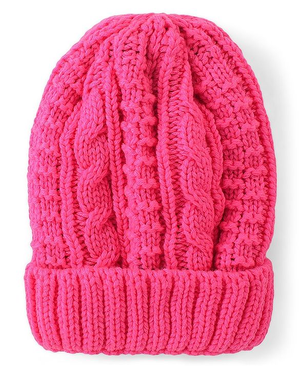 Pine Kids Cable Knit Woolen Beanie Cap - Fuchsia