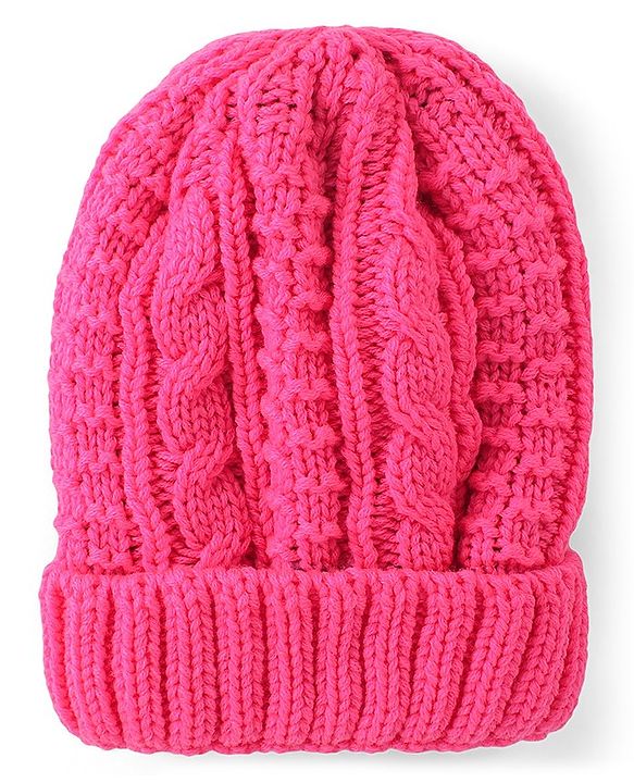 Pine Kids Cable Knit Woolen Beanie Cap - Fuchsia