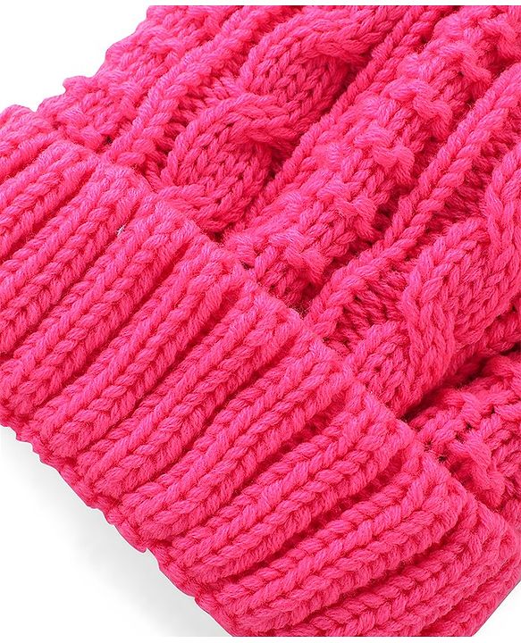 Pine Kids Cable Knit Woolen Beanie Cap - Fuchsia