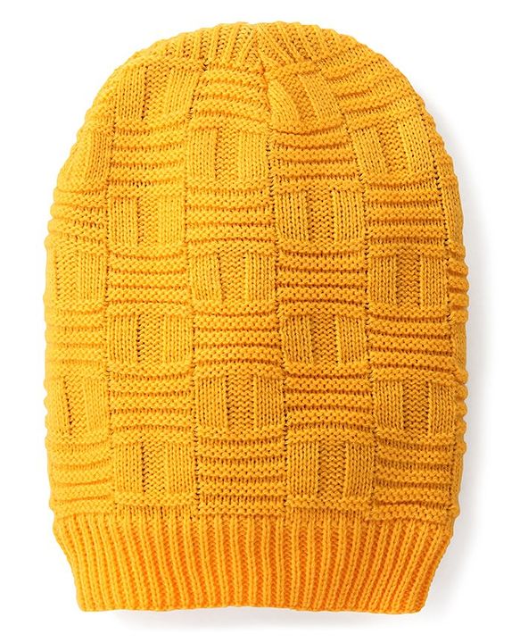 Pine Kids  Woollen Cap Solid Colour Checked Design Mustard - Diameter 18.5 cm