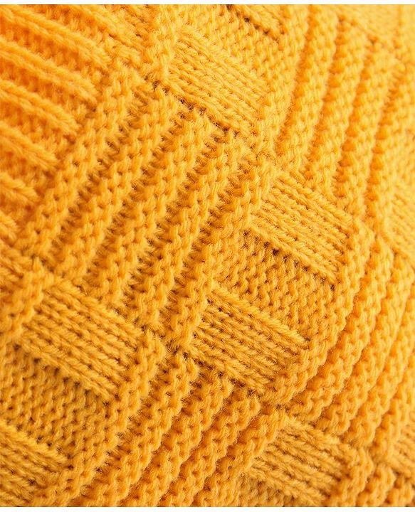 Pine Kids  Woollen Cap Solid Colour Checked Design Mustard - Diameter 18.5 cm