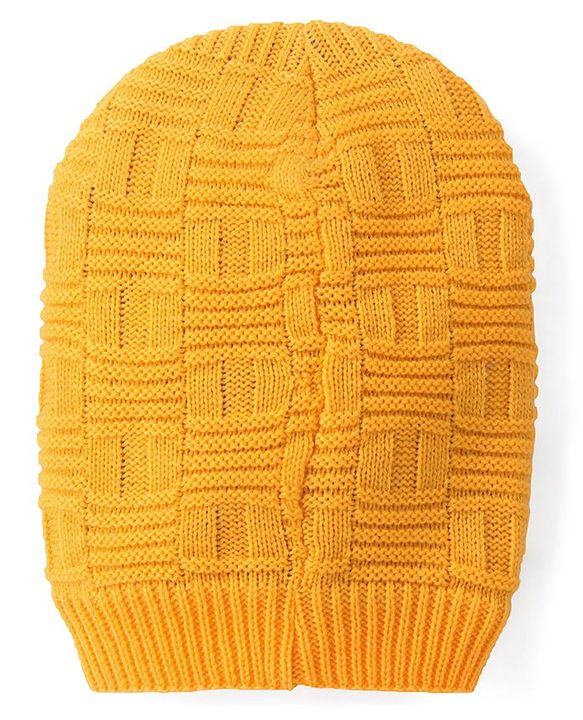Pine Kids  Woollen Cap Solid Colour Checked Design Mustard - Diameter 18.5 cm