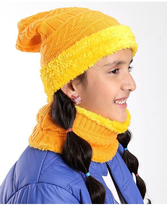Pine Kids Woollen Cap and Snood Set Yellow - Diameter 15.5 cm