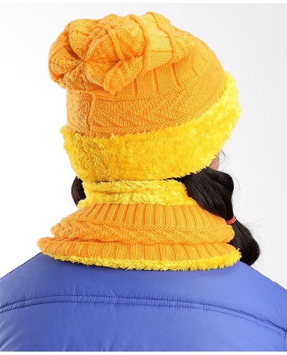 Pine Kids Woollen Cap and Snood Set Yellow - Diameter 15.5 cm